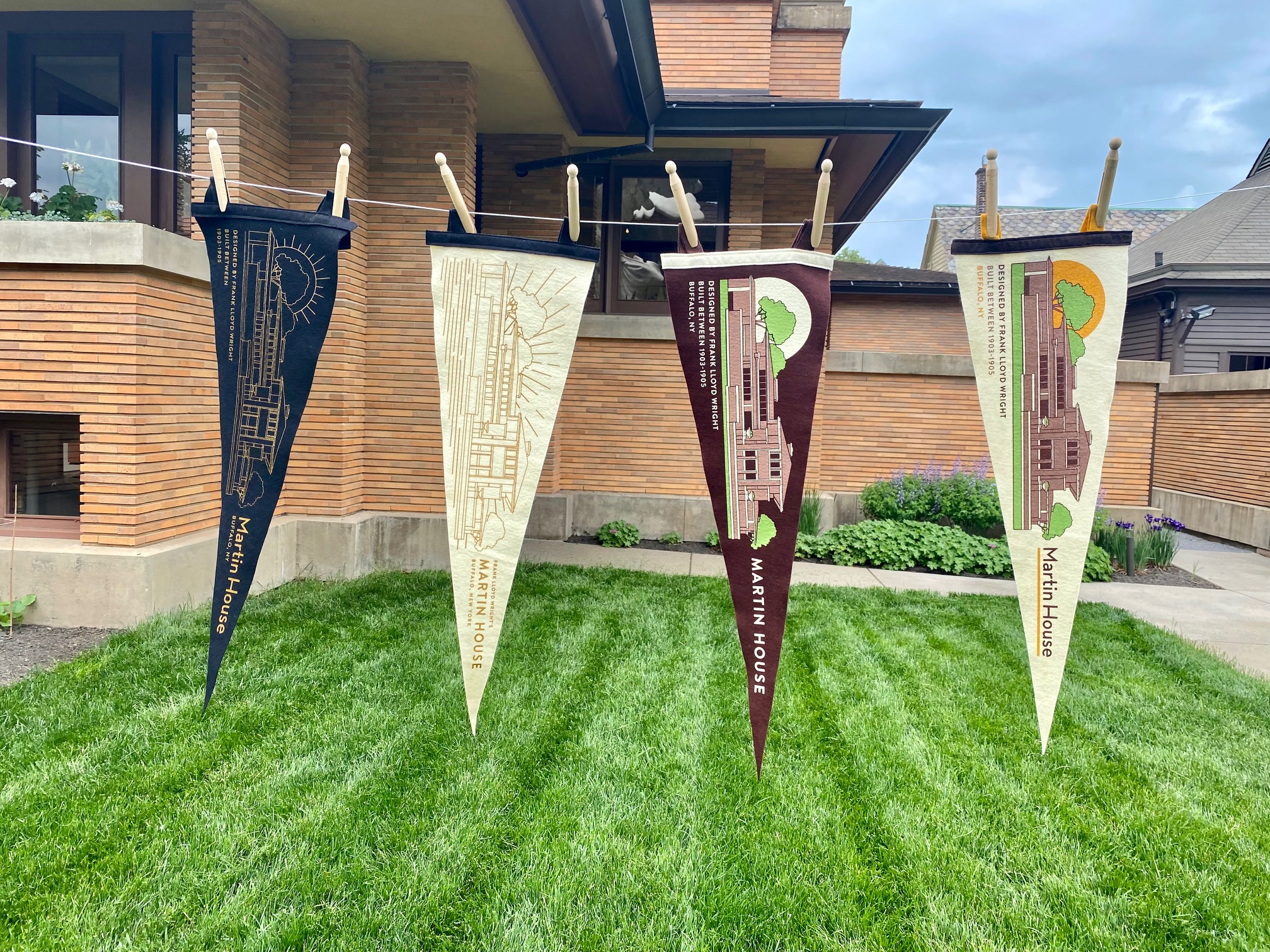 Pennants on clothesline