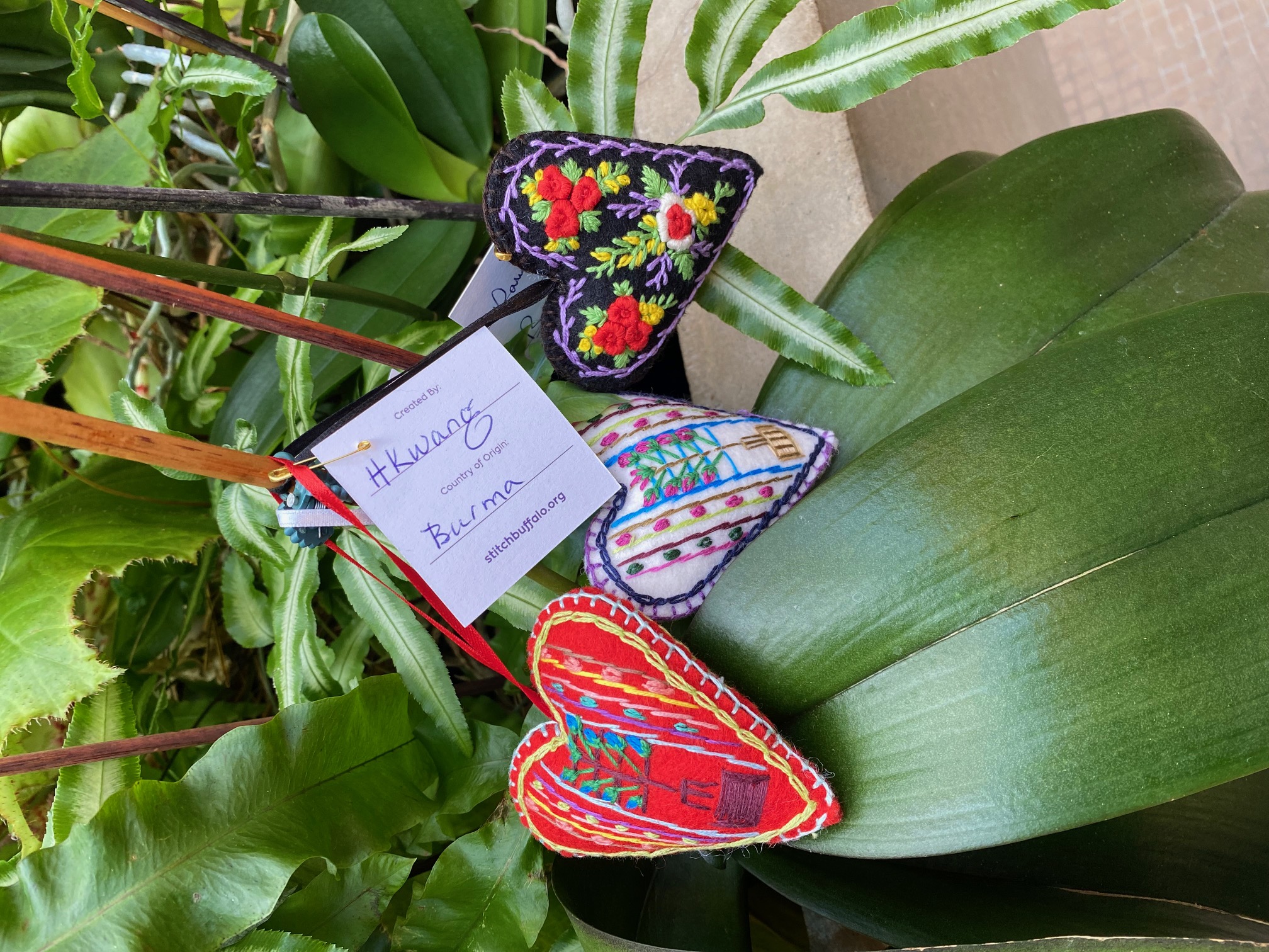 Stitch Buffalo Hearts on plants